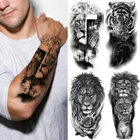 Waterproof Temporary Tattoo Sticker Forest Lion Tiger Bear Flash Tattoos Women Leopard Wolf Crown Body Art Arm Fake Tatoo Men 1