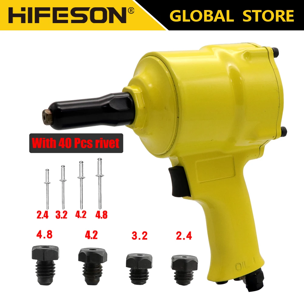 Pneumatic Air Blind Rivet Gun With 40 Pcs Nail Automatic POP Riveters Riveting Tool for 2.4mm 3.2mm 4.2mm 4.8mm