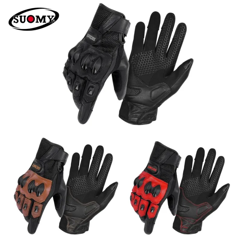 

SUOMY SU-15 Leather Motorcycle Gloves Touch Screen Motocross Guantes Moto Cycling Luva Motociclista