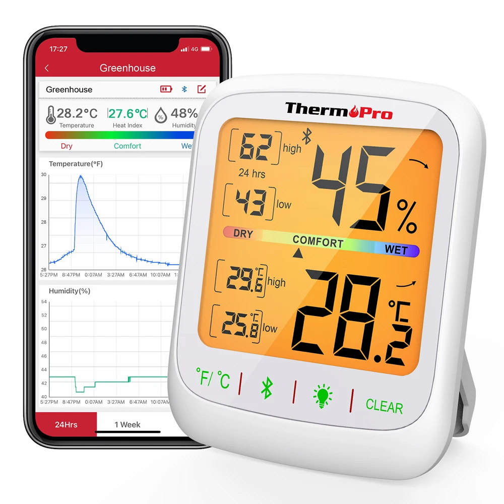 ThermoPro TP359 Wireless 80M Bluetooth-Conected Phone APP Backlight Digital  Indoor Room Thermometer Hygtometer With History Data - AliExpress