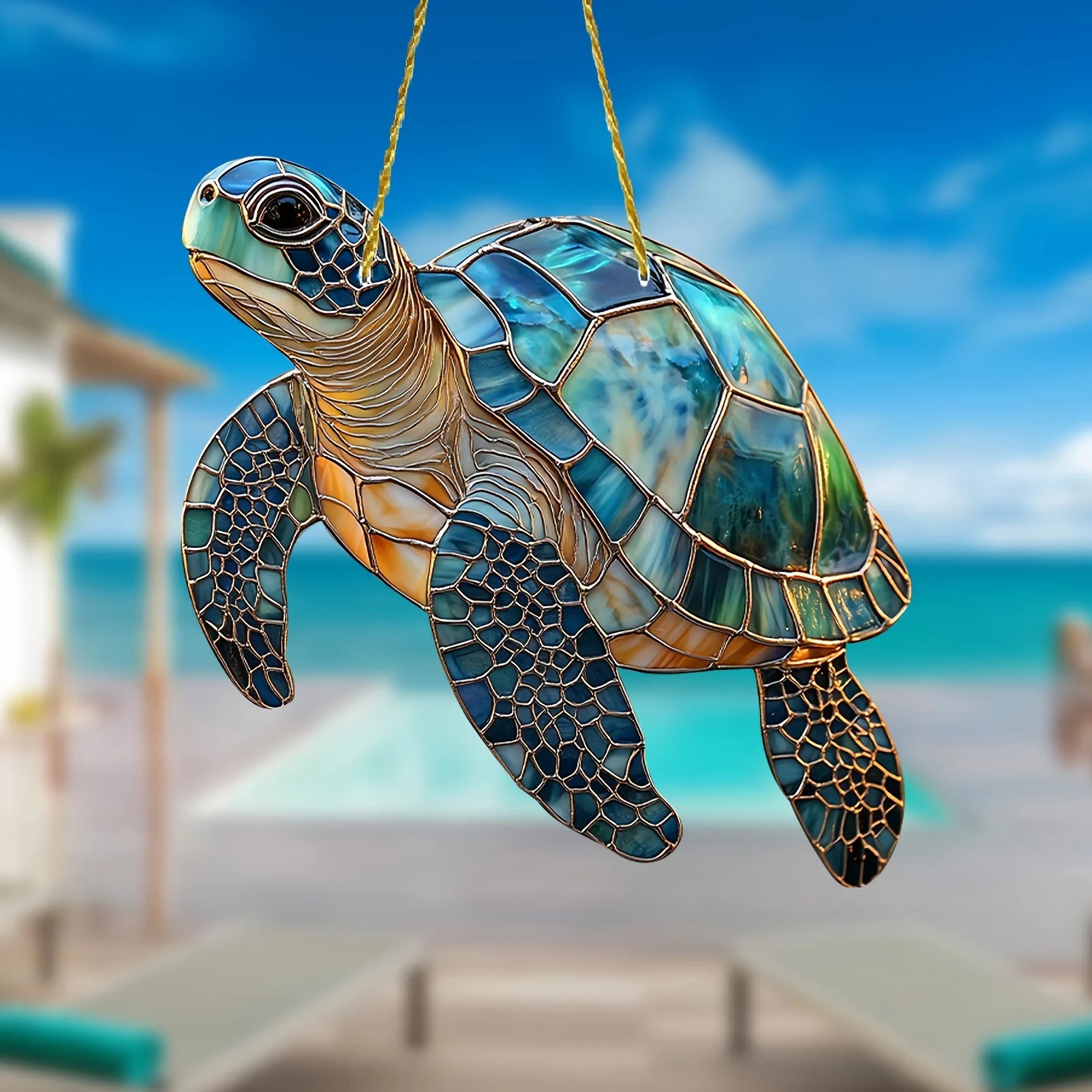 Gorgeous Acrylic Turtle Sun Catcher - 7.87"2D Flat Ocean-Themed Hanging Decor for All Seasons.Good helper for garden decoration.