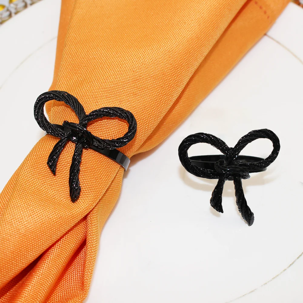 Halloween Napkin Rings Round Ghost Spider Leaf Napkin Holder Black Bow Buckle 6Pcs for Weddings Dinner Party Table Decor