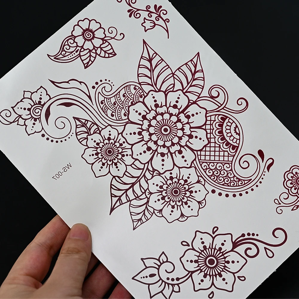 韓国ボディペインティング（ヘナ）キット 赤いレースのヘナタトゥーステッカー,セクシーなあずき色の