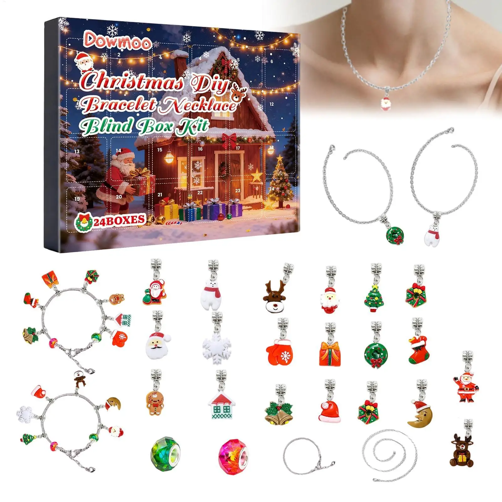 Christmas Bracelets Making Kit 24 Days Countdown Calendar Advent Gift Box Christmas Charm s Bracelet Set Ornament Christmas Gift