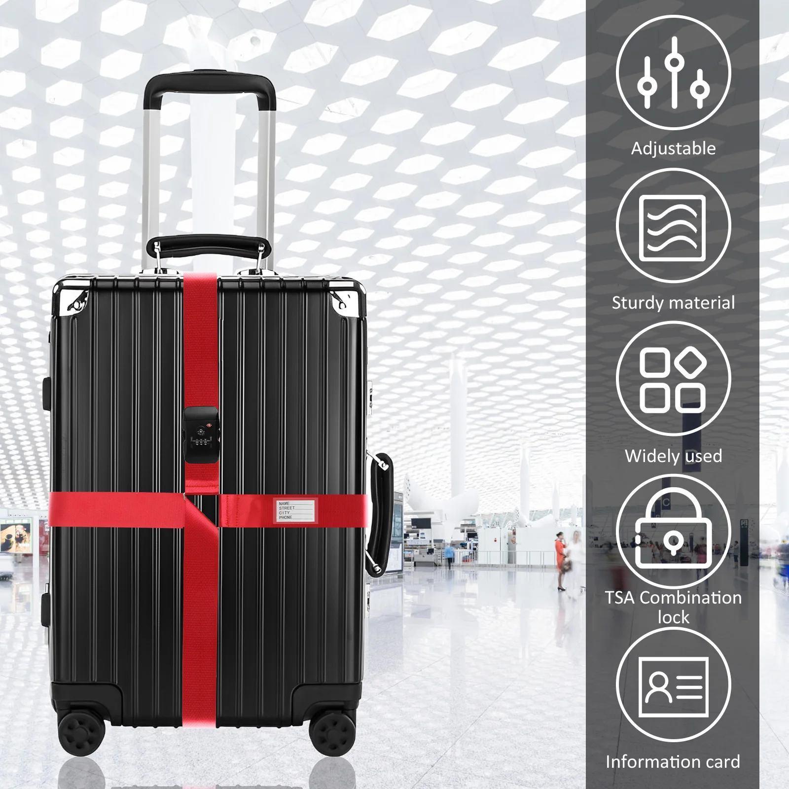 thumbnail image 2 of TRAVELKIN Luggage Straps With TSA Combination Lock Cross Strap 2 of 11