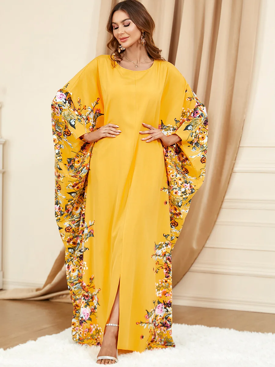 Siskakia Batwing Abaya for Women Muslim Ramadan Eid 2023 New Print Loose Abayas Turkey Kaftan Oman Robe Islamic Clothes Casual