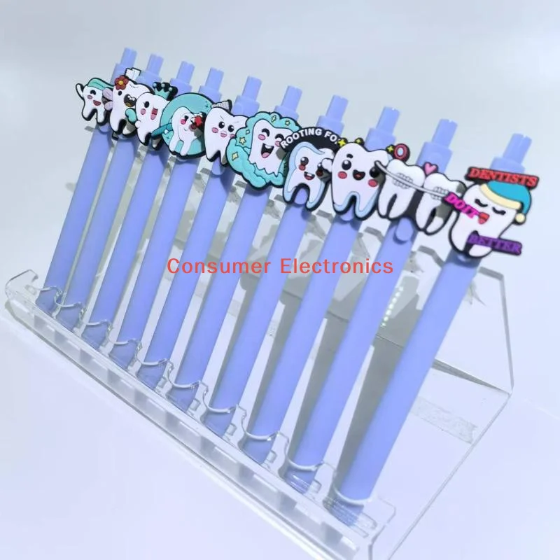 10Pcs 블루 시리즈 개폐식 젤 펜 치과 의사 치아 테마 소프트 젤 펜 스마일 치아 시리즈 볼펜 학생 문구