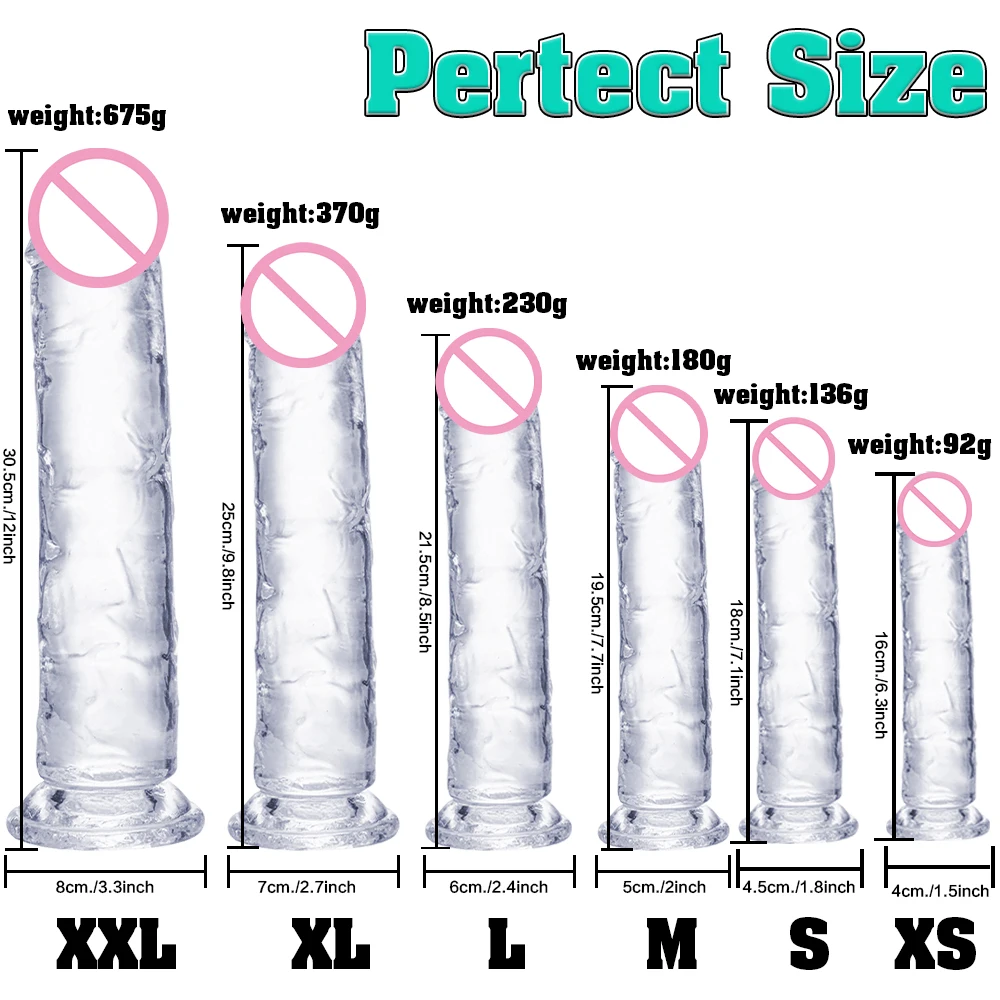 Soft Jelly Dildo Different Sizes Transparent Realistic Fake Dick Penis with Suction Cup G Spot Vagina Massage Sex Toy for Women