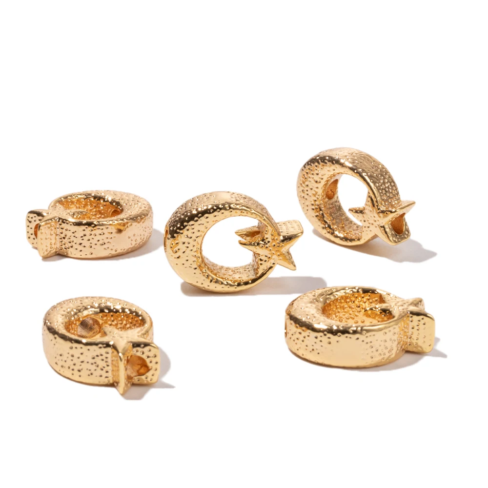 5 piezas de cuentas de luna y estrella de moda para hacer joyas, collares de cobre esmerilado chapados en oro, accesorios de joyería de Stranger Thing