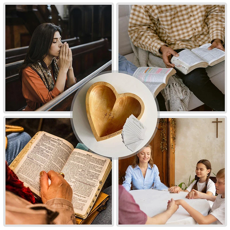 Prayer Bowl With Cards Wooden Heart Prayer Bowl Christian Gifts Heart Shaped Decoration Religious Dough Home