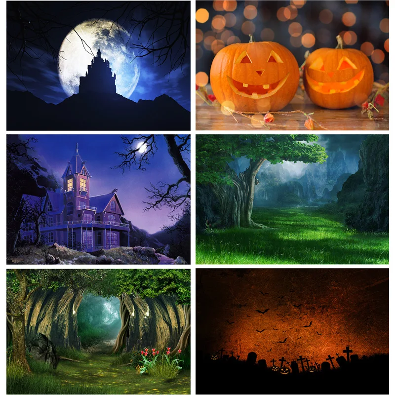 

SHUOZHIKE Halloween Backdrop Pumpkin Lantern Castle Forest Moon Baby Photography Background For Photo Studio Props NG-11