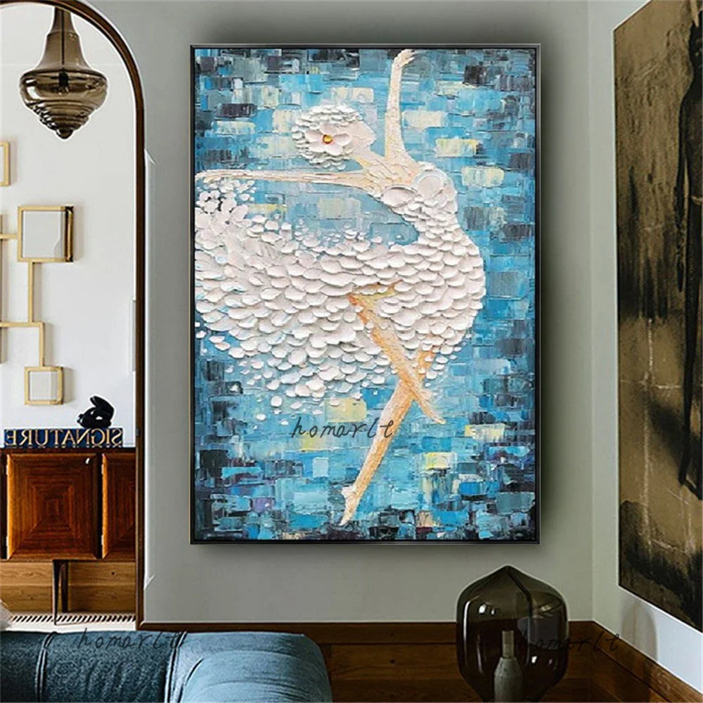 

Simple And Graceful Dancers Handmade Abstract Blue Oil Painting Textured Decoration Wall Art Item For Home Mural