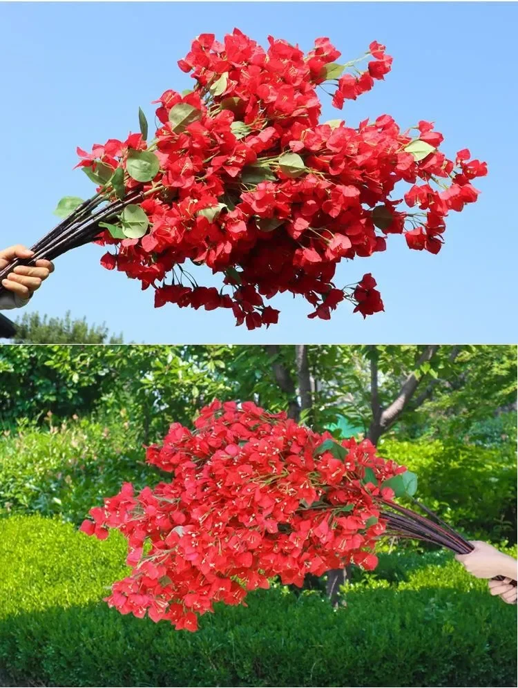 95 cm lange Bougainvillea-Zweige aus Rayon, rote Kunstblumen mit Drahtstängeln, Hochzeitsdekoration, 200 Stück – Detail 4