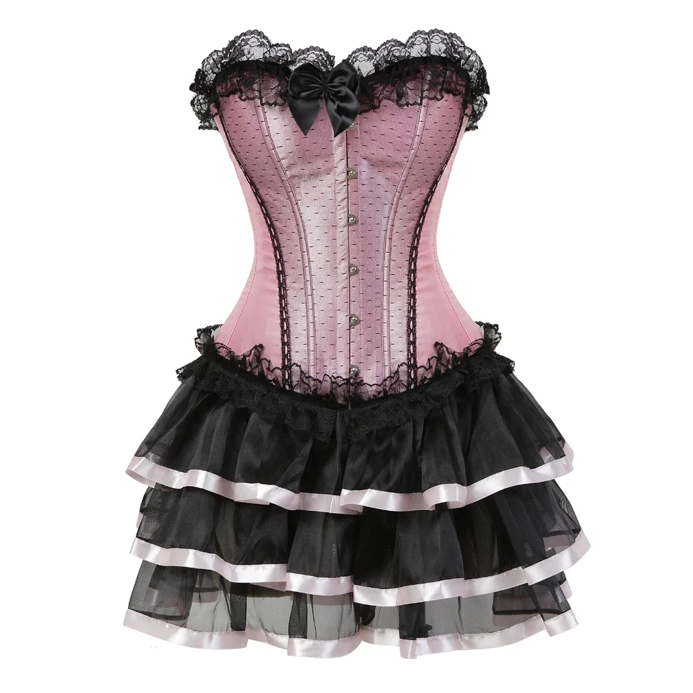 Women Burlesque Corset Dress Gothic Lace Up Bustier with Mini Tutu ...