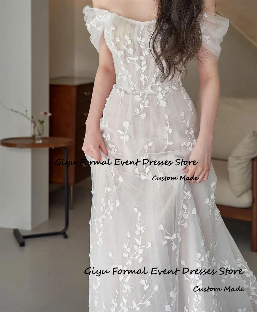 Giyu Fairy Handmade Flowers Wedding Dresses For Woman A-line Off the Shoulder Vestidos De Novias 2024 Evening Gown Dress 2