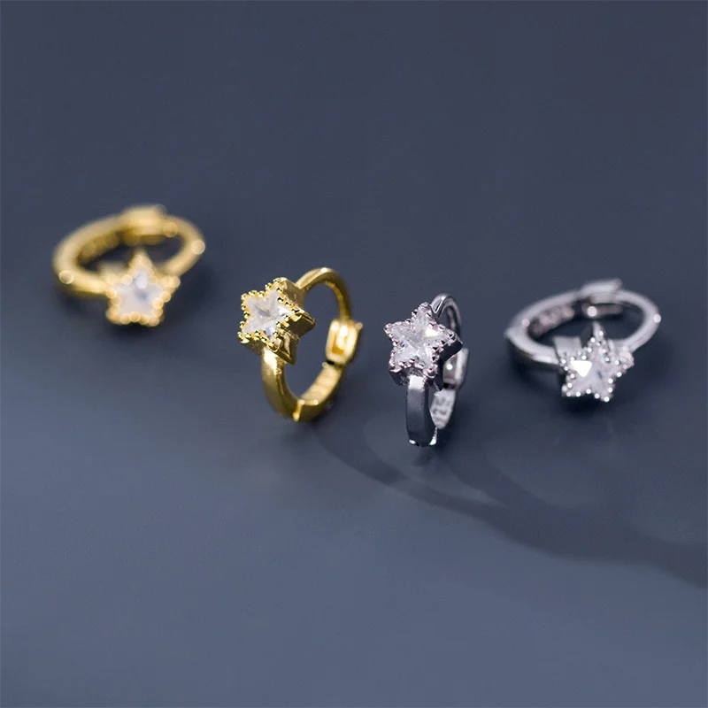 WANTME 925 Sterling Silver Romantic Shiny Star Zircon Huggies Ear Buckle for Women Fashion Girl Daily Life Hoop Earrings Jewelry