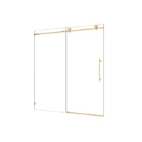 6076 Brushed Gold frameless one fixed and one shifted Shower Door,70MM 304 stainless steel large pulleys with adjustable 2