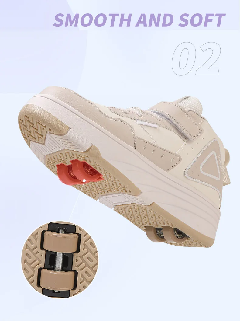 Children Roller Skates - Kids 4 Wheel Shoes With TPR Outsole & Hook And Loop Closure