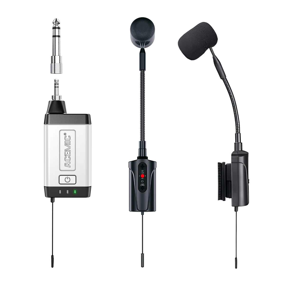 Acemic Q2/AT-5 무선 아코디언 마이크 시스템, 버튼 또는 피아노 아코디언 녹음용 UHF 아코디언 연주자 무대 공연용
