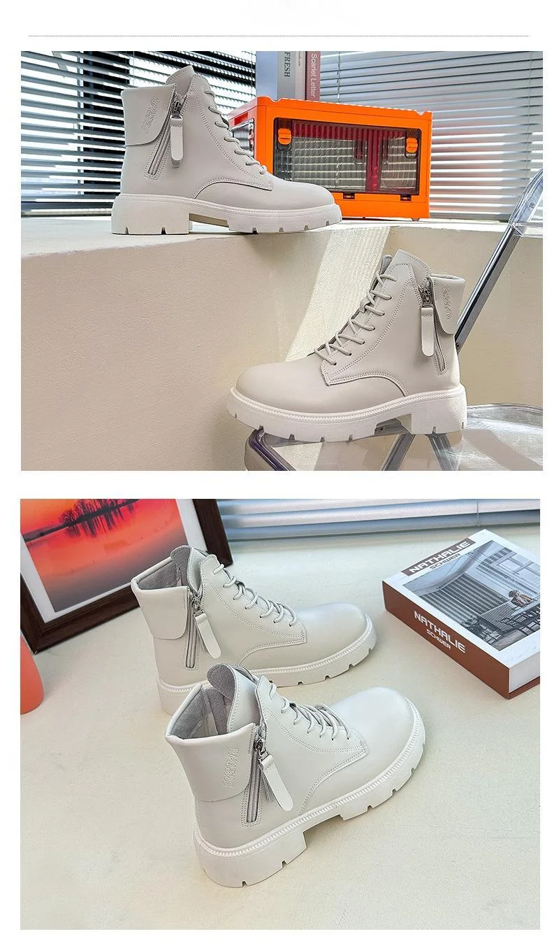 Botas cortas de suela gruesa para estudiantes, nuevas botas de moto elevadas de color rojo y red, estilo británico, otoño 2023_voghion.com