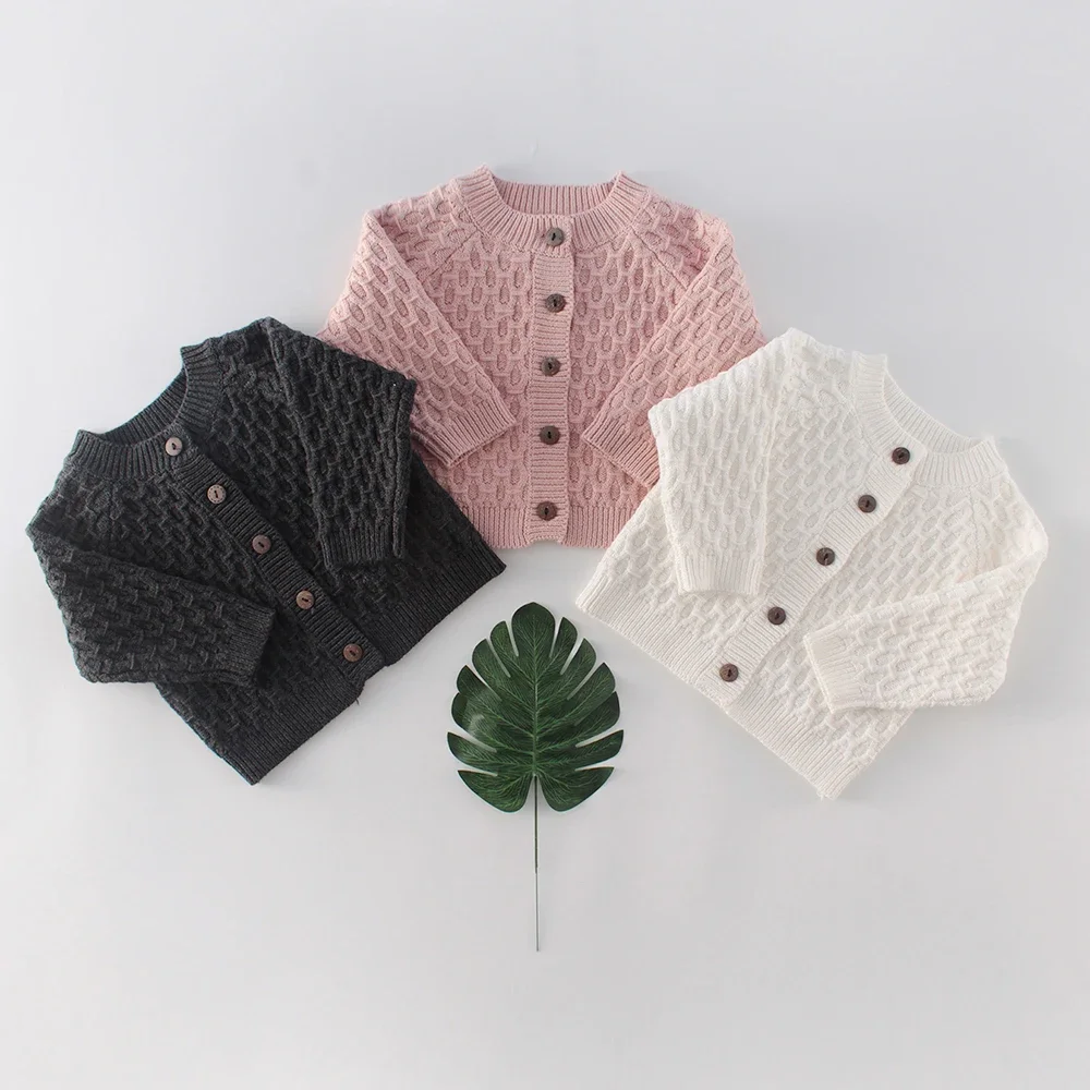 

Diamond Pattern Boys Girls Outerwear 2024 Spring Baby Sweater Knitting Solid Color Top Versatile Cardigan Newborn Knit Sweater