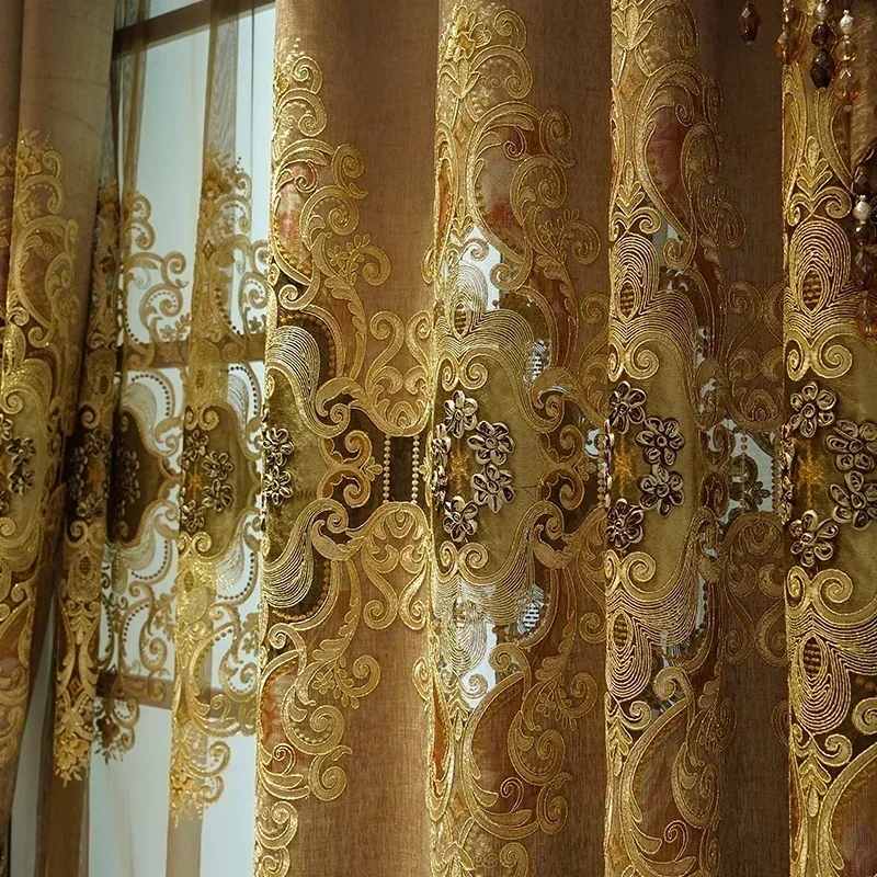 Embroidered Curtains for Living Room Dining Bedroom Valance European Style Chenille Luxury Shading Elegant Windows