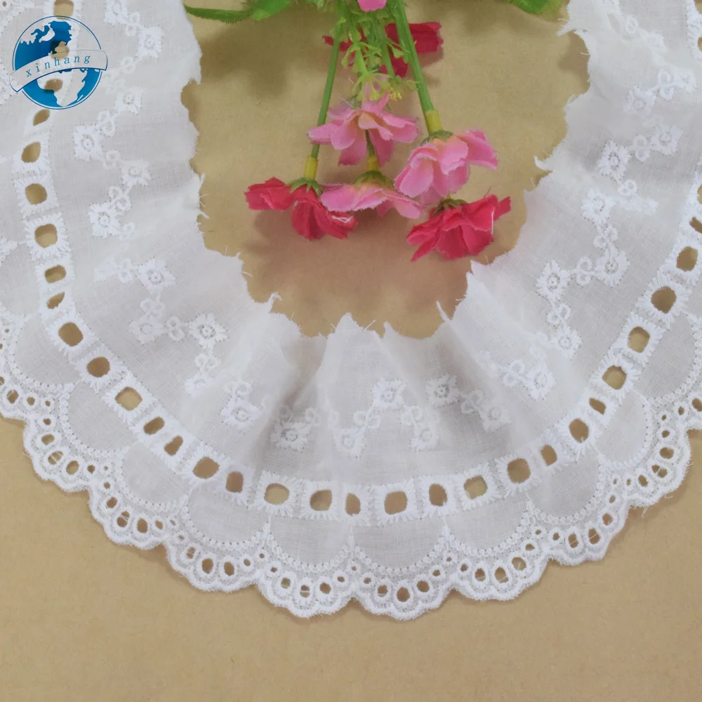 8cm breite Baumwolle bestickte weiße Spitze Nähband Guipure afrikanische Spitze Stoff besatz Hochzeit DIY Vorhang Kleidungs stück Zubehör #4356 – Detail 1
