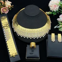 JRH Dubai Desert Bloom Jewelry Set 4Piece White Zirconia Necklace Earrings Bracelet Ring Gift For Women Anniversaries