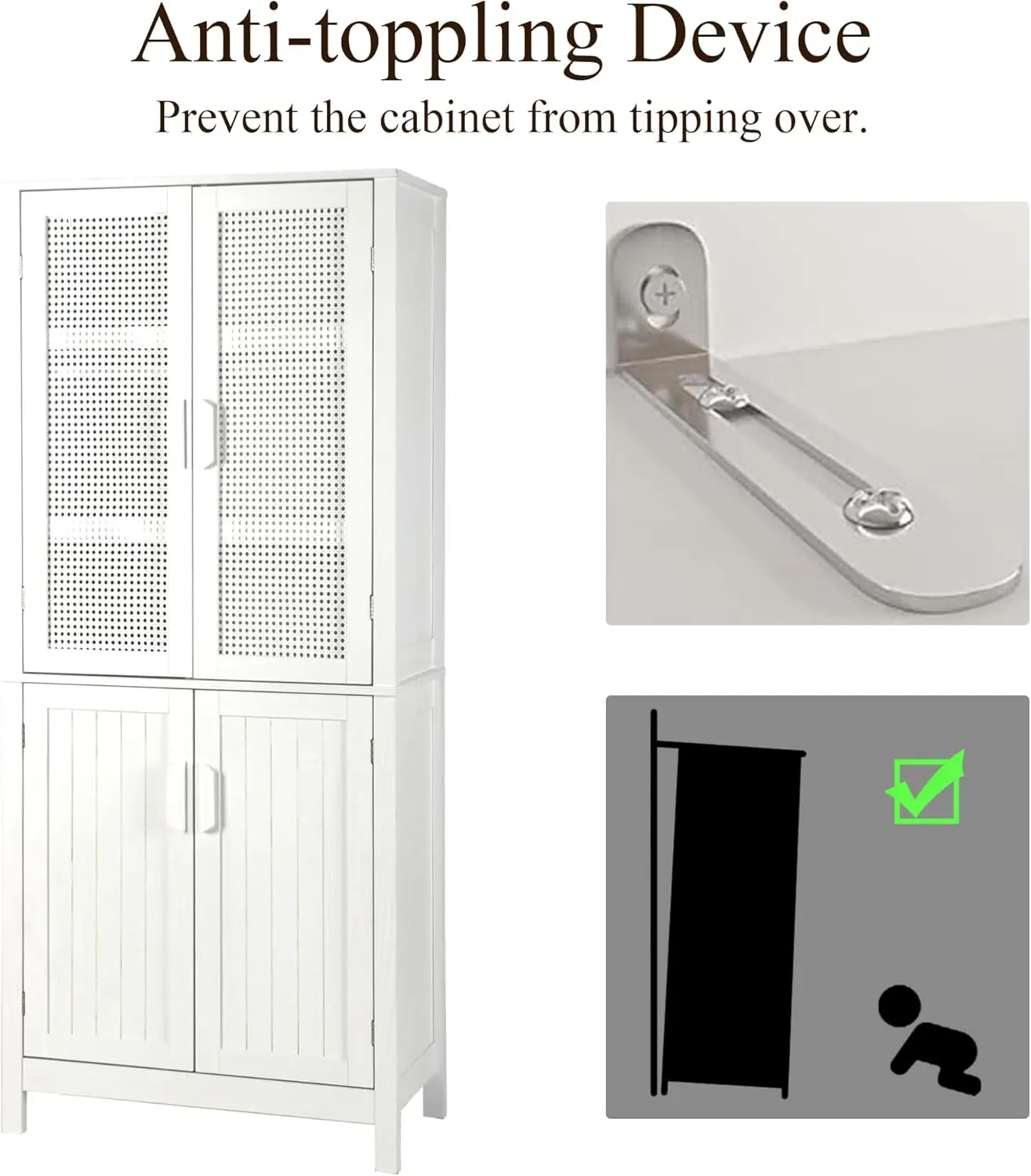 71"Kitchen Pantry Storage Cabinet,Tall Storage Cabinet with Rattan Doors & Adjustable Shelves, Freestanding Cupboard Wood Pantry