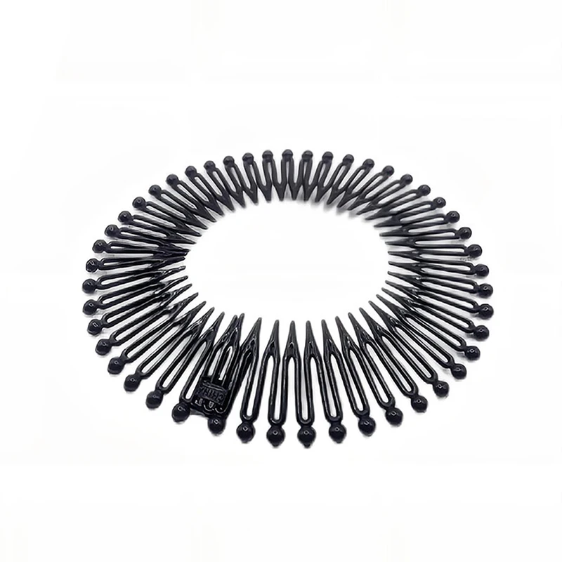 Stretch flexible Kämme Zähne Vollkreis Haar Reifen Band Clips Haarband Gesichts wäsche Stirnbänder fest koreanische Haarschmuck schwarz – Detail 13