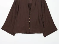 Autumn new women's loose and simple V-neck long sleeved shirt with elastic waist and wide leg pants set - Image 4