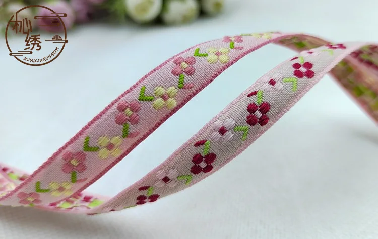 1cm 5 Yards Ethnic Floral Jacquard Ribbon Embroidery Lace Trim Wedding DIY Clothes Bag Shoes Accessories
