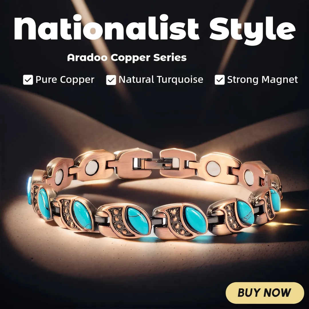 

ARADOO Pure Copper Bracelet Inlaid Turquoise Magnetic Therapy Bracelets