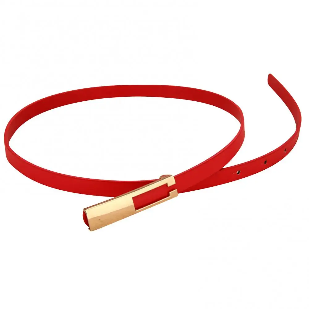 

Accessories Faux Leather Women Strap Waistband Thin Belt Metal Buckle Wild Black White Red Dress Accessories
