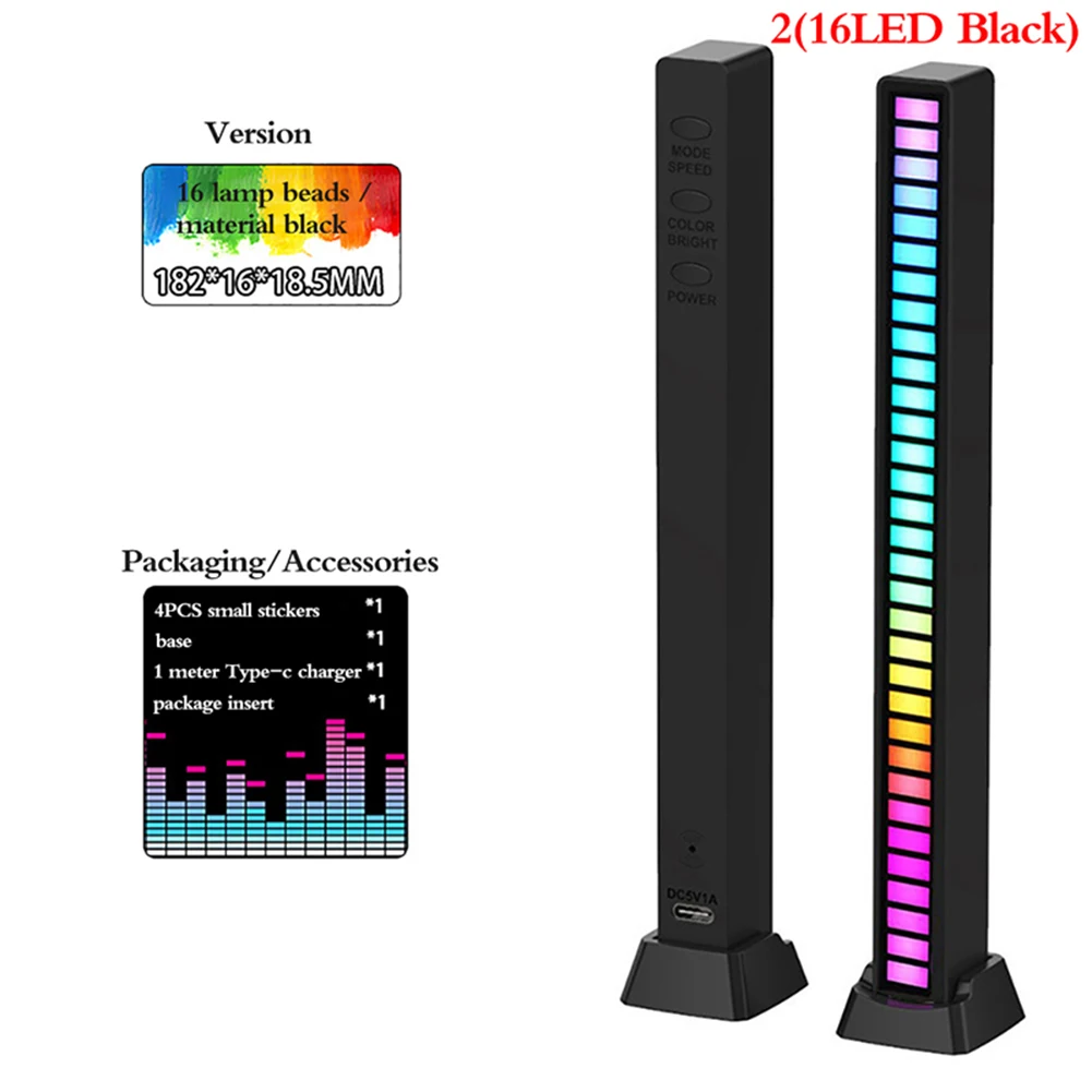 

5V USB 16/32 LED Night Lights RGB Sound Pickup Light Wireless Voice Controlled Music Rhythm Light LED Car Atmosphere Light