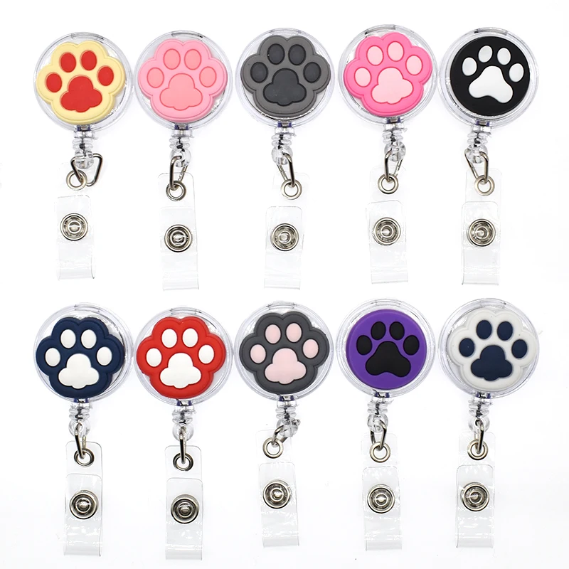 Badge Reels 1PCS retractable badge reel badge holder retractable id tag retractable id lanyard for ID/IC Card Holder Kawaii Animal Cartoon Cat Paw Work Card Nurse Doctor Office Accessories