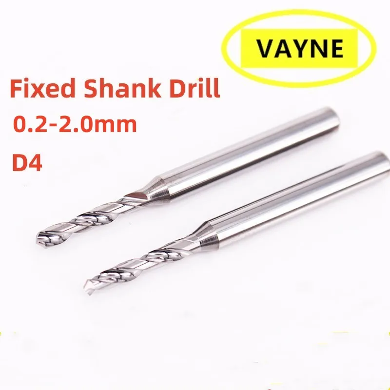 2PCS Micro small Tungsten steel fixed shank drill integral carbide stainless steel twist Drill 0.2-2.0mm*D4 shank