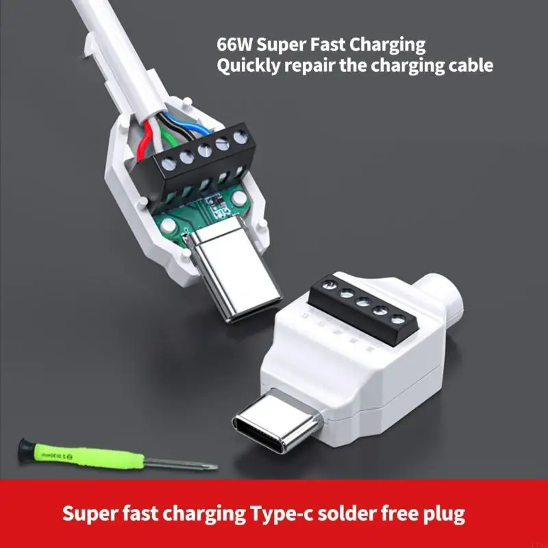TQUXNGA USB-C Male Naar 5Pin/4Pin Soldeerloze Crimp Connector – 480 Mbps Data – 65W Opladen – Voor Snelle Kabelreparatie En Projecten
