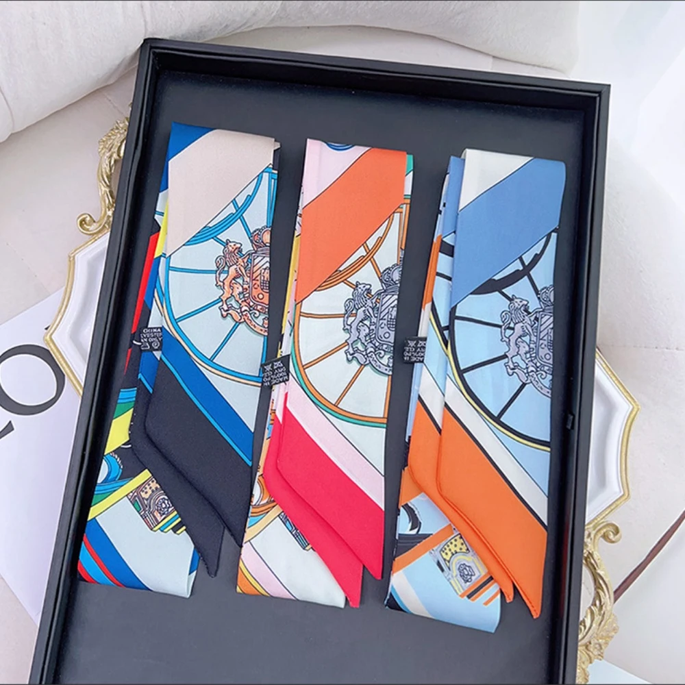 Fashion New Women\'s Versatile Hot Sale Pumpkin Carriage Binding Bag Ribbon Hair Band Decorative Ribbon Small Scarf Silk Scarf