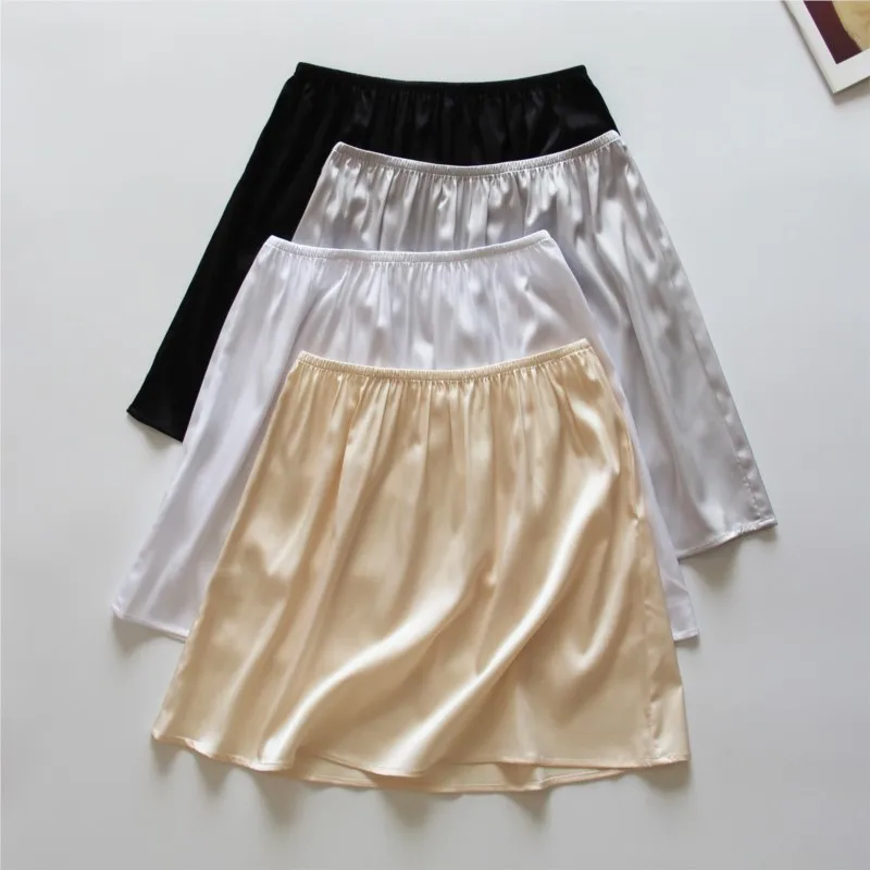 Satin Underskirt for Women Summer Thin Ice Silk High Waist Elastic Anti-Penetrating Lining Petticoat