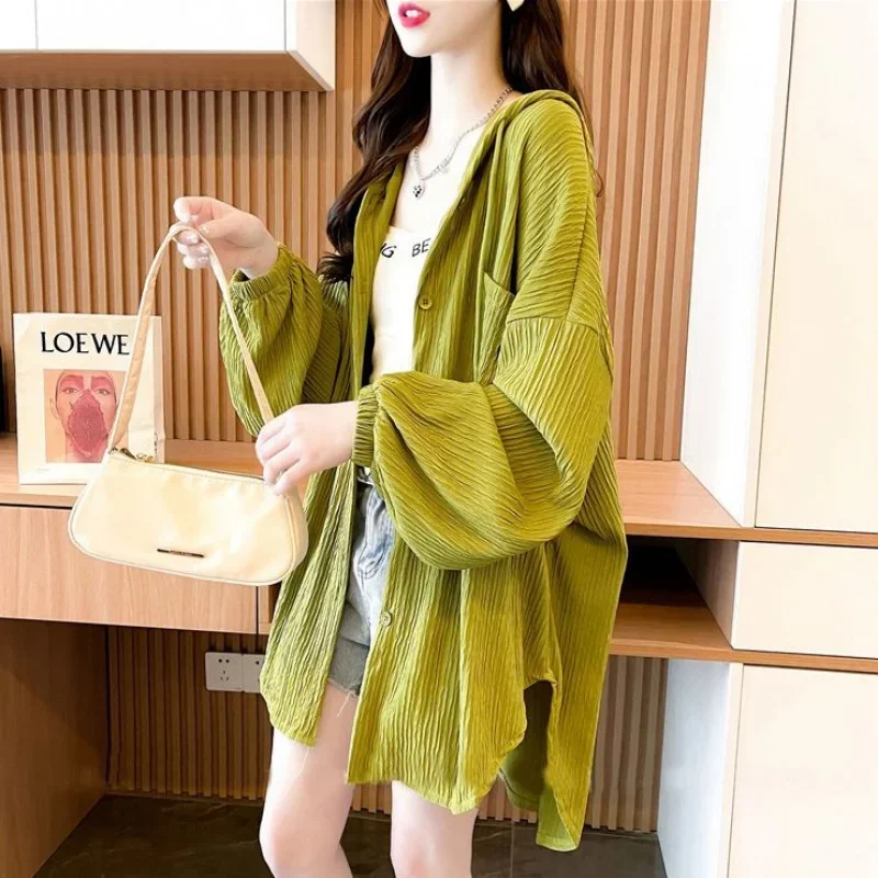 Spring Summer Long Sleeve Jacket Women's Hoodies Sun Protection Jacket Cardigans Thin Tops Plus Size Korean Fashion Loose