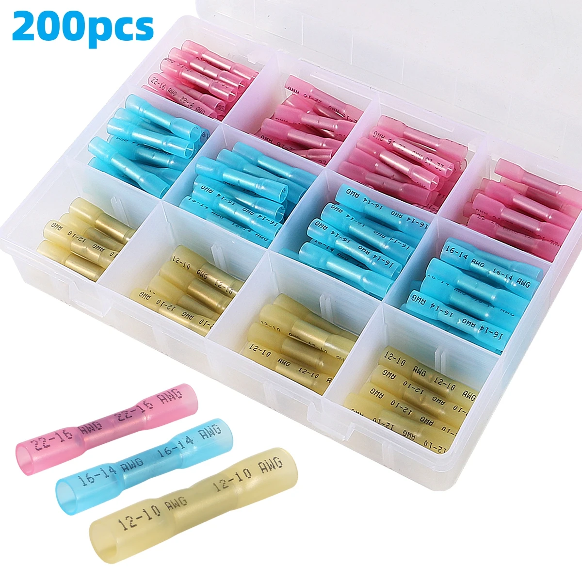 Aokin 200PCS Heat Shrink Butt Wire Connector Kit Insulated Waterproof Electrical Wire Crimp Terminals Butt Splice