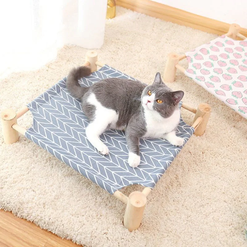 

Cat Bed House Outdoor Universal Pet Bed Removable Breathable Pet Hammocks Bed for Cat Small Dog Durable Wood Frame Canvas Beds
