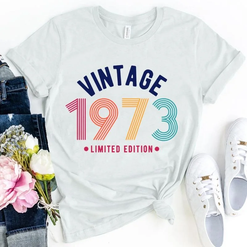 

Funny Vintage 1973 Print T-shirt Summer Casual Graphic T Shirt Women Men Short Sleeve Round Neck Shirts