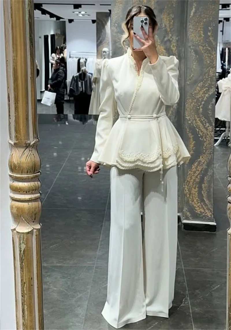 طقم بدلة نسائية قطن أزرق رسمي