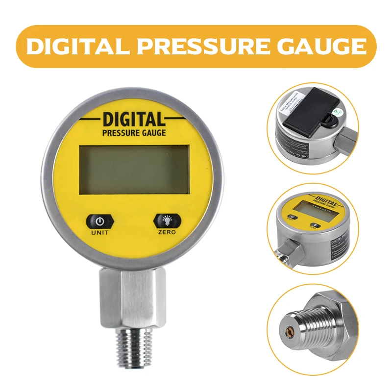 Pressure Gauges Digital Display Oil Pressure Hydraulic Pressure Test Meter 3V 250BAR/25Mpa 2 Points Thread For Gas Water Oil