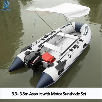 5-6 Person Assault Boats With Aluminum Floor 3.8m PVC Anti-collision Fishing Inflatable Rowing Boat Speed Raft Accessories 1