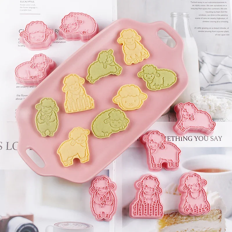 8Pcs/Set Cute Sheep Cookie Cutter Mold Creative Biscuit Stamp Embossers DIY Icing Cookie Fondant Cake Baking Accessories cookie cutter cookie mould fondant cutter pastry cutter
