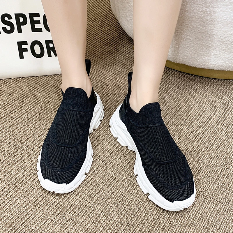 Stretch Knitted Wedge Sneakers Woman Sports Breathable Mesh Vulcanize Shoes Woman Platform Slip on Walking Shoes Mujer