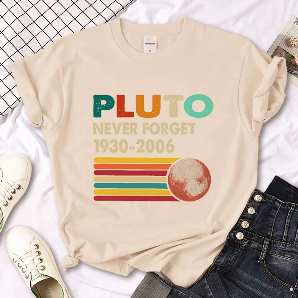 

Never Forget Pluto Retro Space Science t shirt women summer top female Japanese clothing